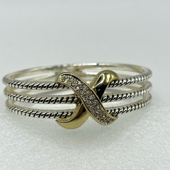 Rope Bracelet Love Crossover Silver Tone Cable Hinged Rhinestone Bangle Chunky - Picture 6 of 10